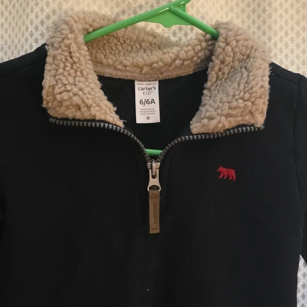 Carter's Black Zip-Up Sweater with Tan Collar